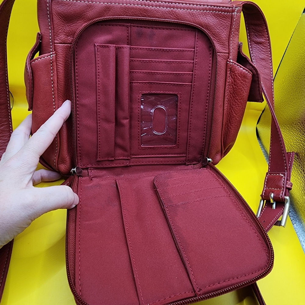 Fossil Red Leather Purse Crossbody Bag 9x7" - Picture 6 of 13